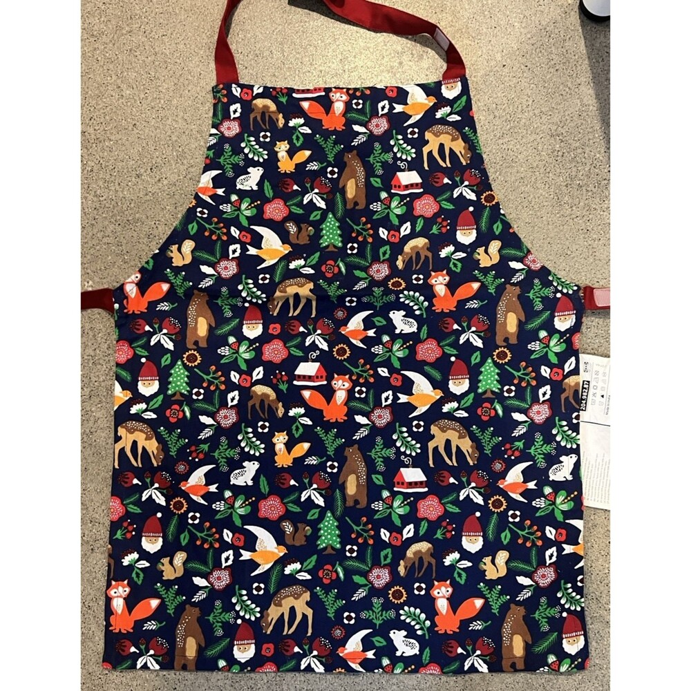 IKEA Vinter 2021 Kids OSFA Navy Holiday Print Christmas APRON 17938